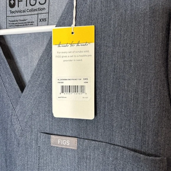 NWT Figs Catarina One-Pocket Top - Heather Denim,  Scrub - Size XXS - Picture 4 of 7